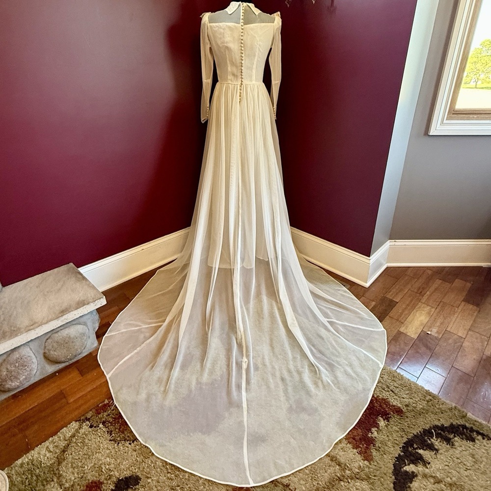 VTG 40s 50s Ruffle‎ Ivory Wedding Dress Organza Lace Prairie Boho Cottage Core